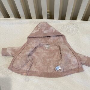 Barefoot Dreams Pink and Cream Hooded Baby Sweater